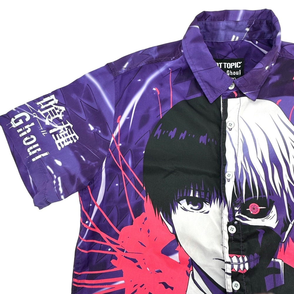 Hot Topic Tokyo Ghoul Button Down Mens S Purple Excellent Ken Kaneki Anime Shirt